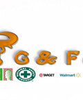 G & F Products logo with various retail logos below including Walmart and Home Depot