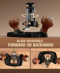 Pro Level Router Plane Kit Featuring Swappable Straight And Forty Five Degree Blades, adjustable height with reversible blade direction.