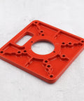 Premium Aluminum Router Table Insert Plate For Heavy Rotary Trimming Tools And Woodworking Engraving Gear Built Rock Solid With Smooth Anti Rust Surface, red plate with mounting holes.