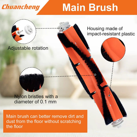 Main brush from Must Have All In One Vacuum Cleaner Accessories Kit For D9 D9 Max D9 Pro L10 L10 Pro with nylon bristles and plastic housing
