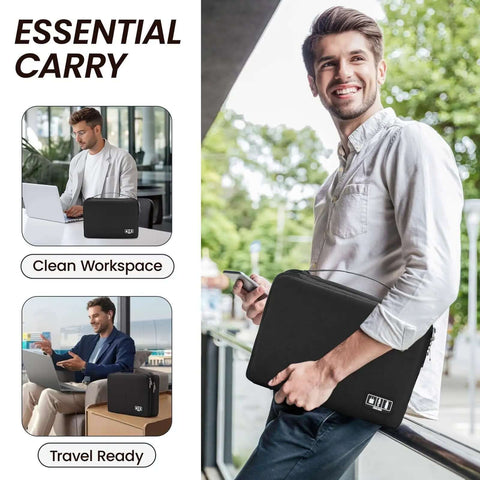 Premium Double Layer Electronics Travel Case Kickin Your Tech Stash Into Place With A Slick Cable Organizer Bag designed for easy travel.