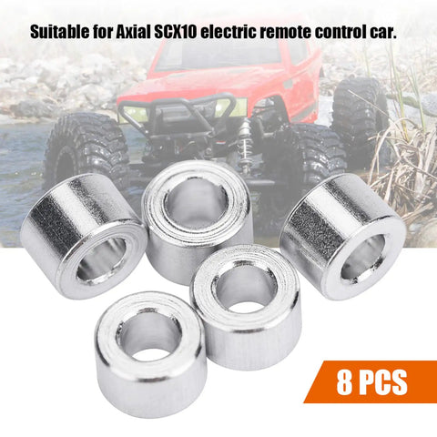RC Car Shock Spacers Set With Eight Aluminum 6mm Upper Mount Spacers for Axial SCX10 Crawler and Off Road RC Rigs, front view