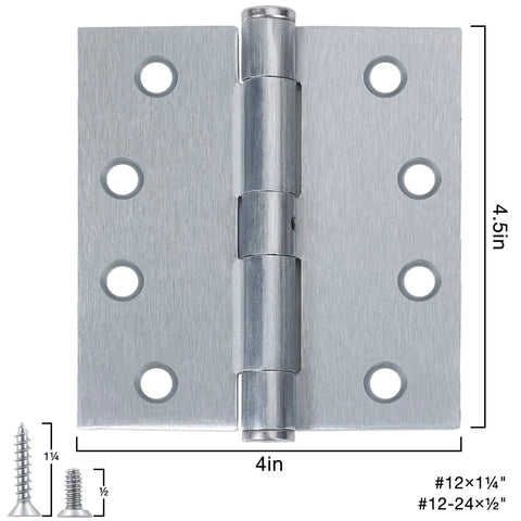Three Pack Satin Chrome Door Hinges Four And A Half Inch By Four Inch Heavy Duty Industrial Grade Full Mortise Interior Exterior Hinges