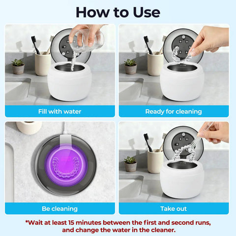 Guide on using Ultrasonic Retainer Cleaner Machine For Dentures Mouth Guards Night Guards Aligners And Jewelry 45kHz 250ml UV Deep Cleaning System Keeps Your Dental Gear Fresh And Germ Free.