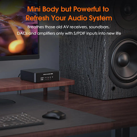 USB to Optical DAC Converter With XMOS XU316 Interface, DDC Reclocker, Optical Coaxial and HDMI I2S Outputs for Pristine Lossless Digital Audio From PC Mac Phone Raspberry Pi to DAC, Perfect for PS5 and Switch, U2PRO on desk