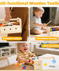 Child using 39 Piece Kids Tool Set With Apron, Wooden Toddler Tool Bench Includes Hammer And More, STEM Educational Toys