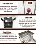 Control panel and fire row of Heavy Duty Commercial Gas Coffee Roaster Featuring A Rock Solid Stainless Steel Drum And Full Automatic Controls For Beans Nuts Peanuts Seeds With No Sweat Operation And Straight Fire Results.