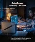Rock Solid LiFePO4 Ups Battery Backup And Surge Protector With Pure Sine Wave Output And Eight Outlets in use next to a computer.