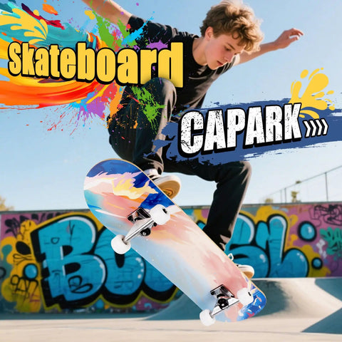 Teen performing trick on skateboard, showcasing Beginner Friendly 31 Inch Pro Complete Longboard Skateboard For Riders Of All Ages Ocean Color