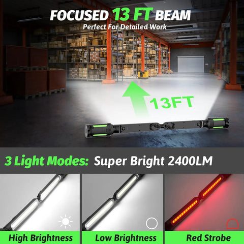 Rechargeable Mechanic Light 2-In-1 Magnetic Light Bar With Motion Sensor shown in focus with 3 light modes.