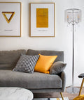 Chrome Finish Modern Floor Lamp With Crystal Ball Shades 2 Light Reading Lamp in a cozy living room corner