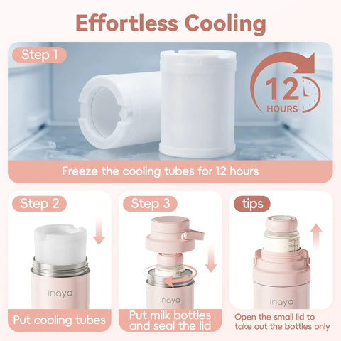 Keep Your Pumped Juice Ice Cold All Day With This Portable Breast Milk Cooler And Dual Leakproof Storage Bottles image showing cooling tube installation steps.