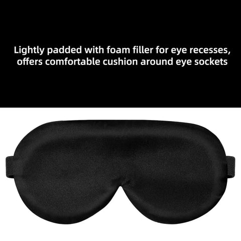 Silk Sleep Mask With Contoured Foam Padding For Light Blocking And No Pressure, features contoured eye recesses and satin comfort