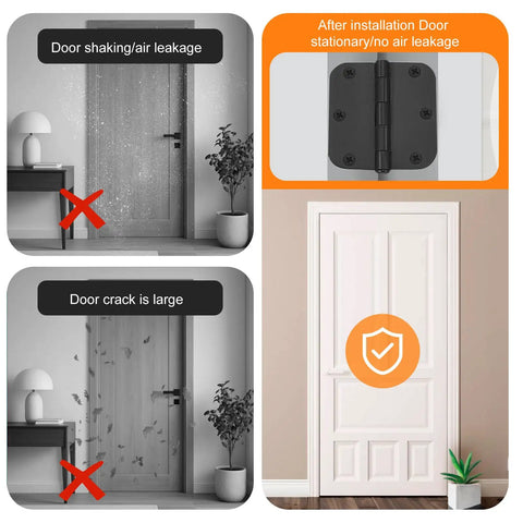 Diagram showing door issues without 30 Piece Stainless Steel Door Hinge Shims Kit With Coated Finish for proper alignment.