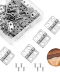 Hella Durable Mini Cabinet Hinges Offer A Crisp Silvery White Finish That Takes Daily Bashing Without Giving Out Includes Thirty Compact Units Ready For Any Quick Household Fix - 30 silver iron hinges with screws in a case.