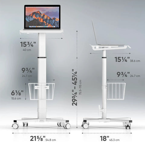 Mobile Laptop Cart On Wheels With Adjustable Height From 29.7 To 45.2 Inches Standing Rolling Desk For Laptop And Small PC