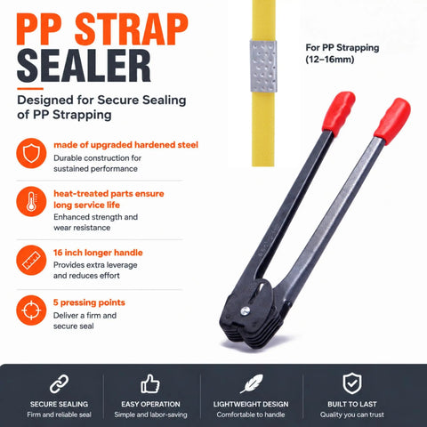 Heavy Hitter Polypropylene Strapping Kit With 3500 Feet Of Half Inch Pallet Tape Aluminum Tensioner Manual Crimper and metal seals for sealing PP strapping.