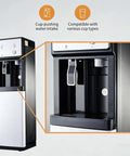 Bottom Loading Floor Standing Water Dispenser With Three Temperature Settings Hot Cold And Room Temp For Coffee Tea Or Daily Hydration, featuring cup-pushing water intake.