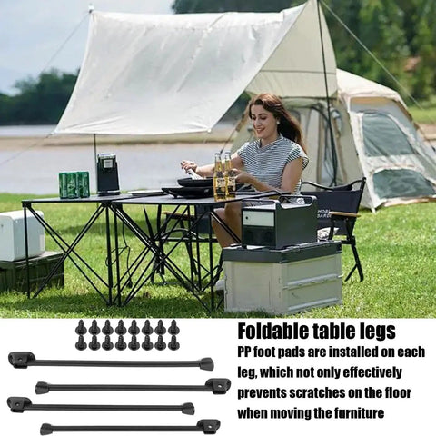 Beefy Heavy Duty Metal Foldable Table Legs, 4 Pack, used in outdoor camping setup for stable table support