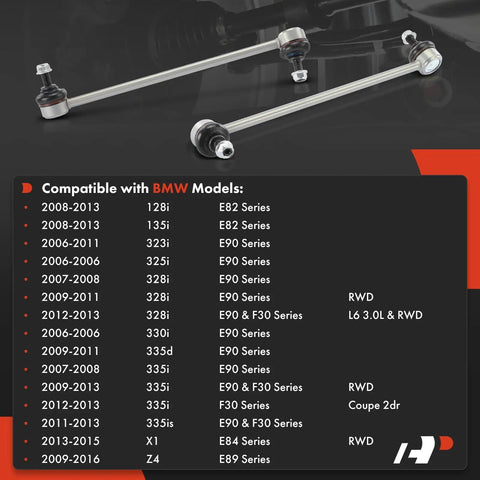 BMW Front Sway Bar Links Kit 2 Pack Direct Fit Stabilizer Links For 128i 135i 323i 325i 328i 330i 335d 335i 335is X1 Z4 RWD Replacement