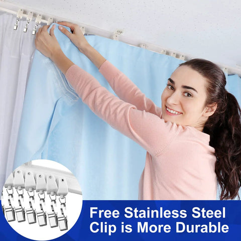 Curved Ceiling Curtain Track Bendable Mount For Curtain Rail Two Meter Length Flexible Cuttable To Fit Any Shape Perfect For Bunk Beds Bay Windows And Room Dividers Easy No Tool Installation And Durable Steel, white ceiling rail with clips