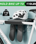 Space-Saving Bike Wall Mount Rack With Shelf And Hooks For Helmet, Shoes And Gear, Garage-Ready Storage To Secure A Single Road Or Mountain Bike Indoors supporting up to 110 lbs