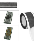 Hair Catcher for Shower-Self-Adhesive Drain Strainer Filter Roll displayed in black mesh, featuring various lengths of hair.