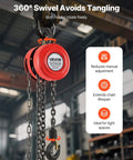 1 Ton Hand Chain Hoist With 8 Ft Lift Galvanized G70 Chain Heavy Duty Pulley Block for Garage and Warehouse, shown in use
