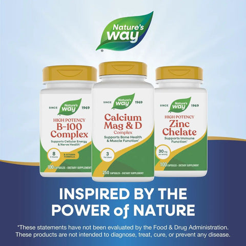 Calcium Magnesium Vitamin D Supplement For Bone Health And Muscle Function Gluten Free Soy Free bottle with Nature's Way logo.