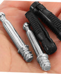 Rock Solid Invisible Furniture Connecting Fasteners With Heavy Duty Cam Lock Bolts And Precision Dowels For Smooth Wood Joinery And Complete Zero Hassle Setup Pack, showing chrome bolts and black fasteners in a hand.