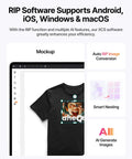 Top Shelf Apparel Printer Bundle With Seamless Humidification Dual Sensor Monitoring Integrated White Ink Cycle Heavy Duty Shaker Oven And Industrial Fume Extractor System For Hustlers mockup of black t-shirt with design editing features on software screen