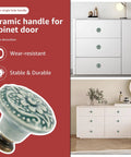 Slick Green Ceramic Cabinet Knobs, Retro Drawer Pulls For Kitchen Cabinets And Dressers, Vintage Furniture Handle Set Including Mounting Hardware, 34 Millimeter Diameter Pieces on a light cabinet.