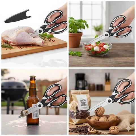Heavy Duty Kitchen Scissors All Purpose Stainless Steel Food Shears For Meat Poultry Fish Veggies And Herbs Multipurpose Sharp Scissors With Ergonomic Grip Dishwasher Safe Black Finish Meal Prep Ready for cutting chicken, salad, bottle cap and nuts