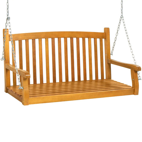 48 Inch Wood Porch Swing For Outdoor Patio Hanging Bench Chair For Deck, Garden, And Yard With Mounting Chains