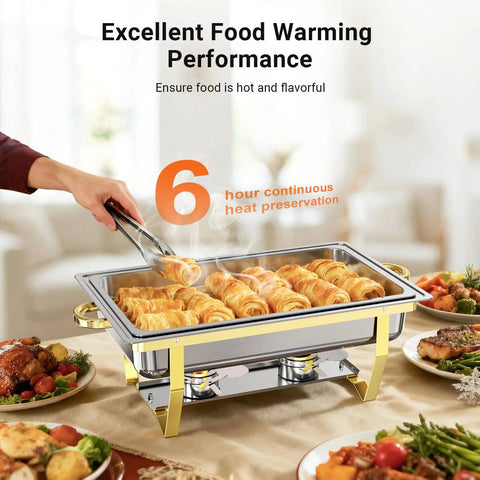 Super Sized Buffet Chafing Dishes Set displaying food warming performance at a party