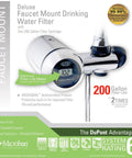 Electric Metered 200 Gallon Deluxe Faucet Mount Premium Water Filtration Filter Chrome With Easy Read Display on packaging
