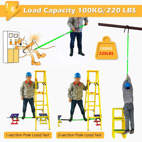 Insulated Rescue Pole for Electric Work, Non Conductive High Voltage Safety Hook, Fiberglass Emergency Tool Load Test Images