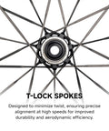 Close-up of T-lock spokes on Hyper Light 700C Carbon Road Bike Wheel Set Ultralight 1280g with Disc Brake Clincher Tubeless Ready