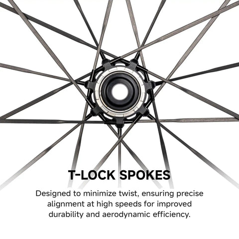 Close-up of T-lock spokes on Hyper Light 700C Carbon Road Bike Wheel Set Ultralight 1280g with Disc Brake Clincher Tubeless Ready