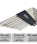 Long Arm Torx Hex Key Set With 9 Sizes T6 T7 T8 T9 T10 T15 T20 T25 T27 L Shaped Tamper Proof Star Wrenches in case