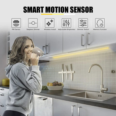 16 Inch Motion Sensor LED Under Cabinet Lights 3 Pack Rechargeable Magnetic Closet Lighting With 3 Color Temperatures No Fuss Stepless Dimming Wireless Lighting For Kitchen Cabinets Wardrobe Stairs Hallways illuminated under kitchen cabinet