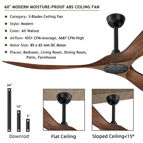 Outdoor Patio Ceiling Fan With Remote No Light 60 Inch Matte Black Modern Design For Patios And Covered Backyard