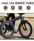 Beefy 14x2.125 Inner Tube For 14 Inch Scooter Tires Thickened Butyl Heavy Duty Replacement With 45 Degree Angled Valve Stem next to bike