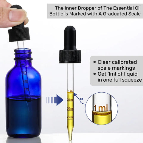 Dead Simple 2 Oz Dark Blue Glass Dropper Bottles, 4 Pack With Exact 1Ml Calibrated Eyedroppers, No Drama Silicone Caps For Essential Oils, DIY Tinctures, And Slick Beauty Blends