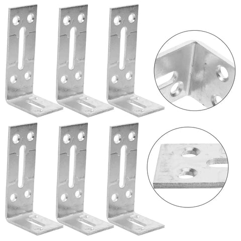 Six Pack Stainless Steel L Shaped Shelf Brackets With Slotted Holes Adjustable Corner Braces Heavy Duty Right Angle Brackets