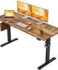 Agilestic Height Adjustable Electric Standing Desk, 55x24 Inch Desktop, Rustic Brown Finish, dual monitors setup.