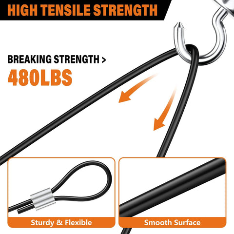 Black Vinyl Coated Cable, 304 Stainless Steel Wire Rope 1/16 In Overmolded To 3/32 In, high tensile strength, breaking strength 480lbs
