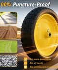 13 Inch No Flat Ever 4.00 By 6 Tire And Wheel Replacement For Gorilla Cart with yellow wheel and rugged tread