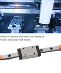 Close-up of 100mm Linear Rail With Slide Block For CNC Machines And 3D Printers, Bearing Steel Guide Rail With Auto Centering.
