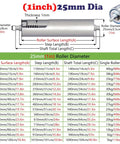 Diagram of 25mm Diameter Hella Tough Galvanized Steel Gravity Conveyor Rollers with sizes and specifications for warehouse use.